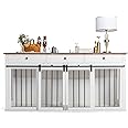 Scurrty 72'' Dog Crate Furniture, Wooden Dog Kennel Furniture with 3 Drawers, XXL Heavy Duty Dog Crate with Double Doors TV Stand for Large Medium Small Dogs Indoor, White