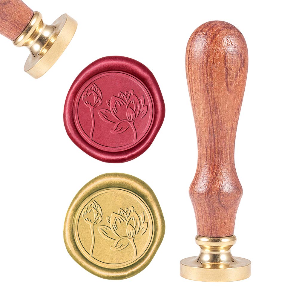 CRASPIRE Wax Seal Stamp, Sealing Wax Stamps Chinese Lotus Flower Retro Wood Stamp Wax Seal 25mm Removable Brass Seal Wood Handle for Envelopes Invitations Wedding Embellishment Bottle Decoration
