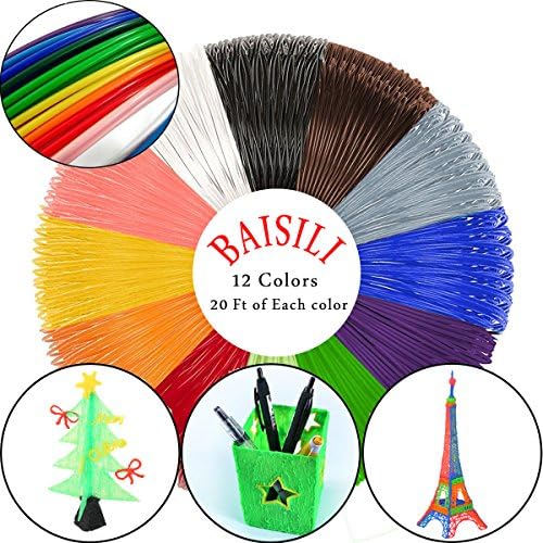 3D Printing Pen Filament Refills PLA BAISILI - 1.75mm PLA Filament, 12 Colors - 20 Ft of Each Color, No Mess, Non-toxic