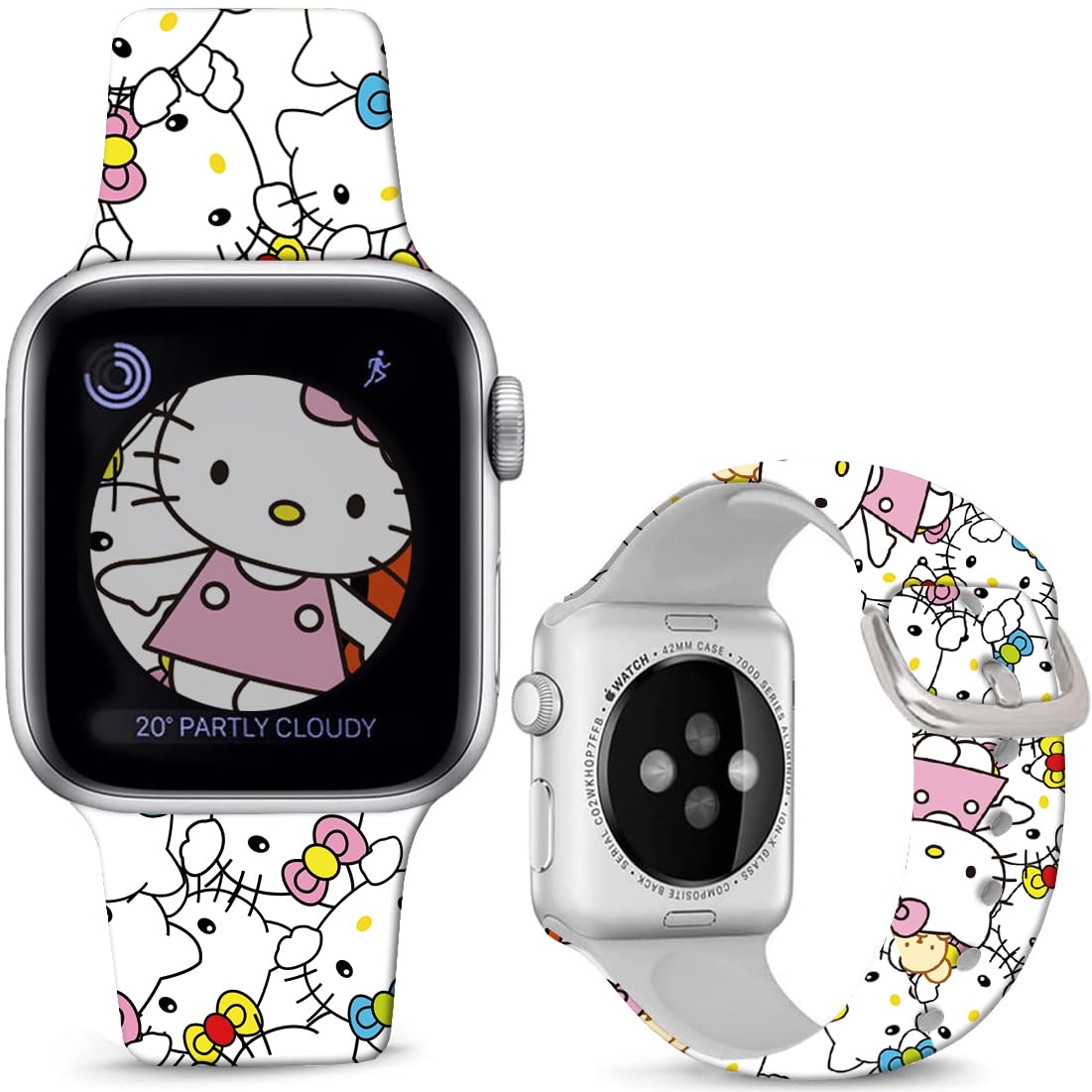 Leotop Compatible with Apple Watch Band Hello Kt 49mm 45mm 44mm 42mm,Soft Silicone Kawaii Cute Sport Strap Compatible with iWatch Ultra Series 9 8 7 6 5 4 3 2 1 SE/SE 2 for Kids Girls Women.
