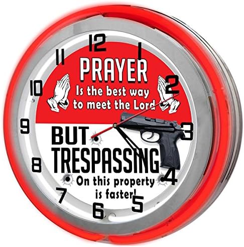 No Tresspassing Sign 18" Red Double Neon Sign Garage Clock from Redeye Laserworks
