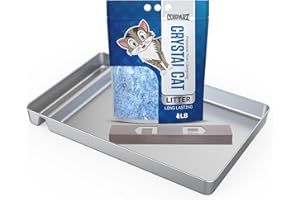 COSPARX Stainless Steel Litter Tray Compatible with Pet Safe Litter Box, Upgraded Waste Extender, Included with 4LB Crystal Cat Litter, Reusable Stainless Steel Tray Replacement Will Never Absorb Odors