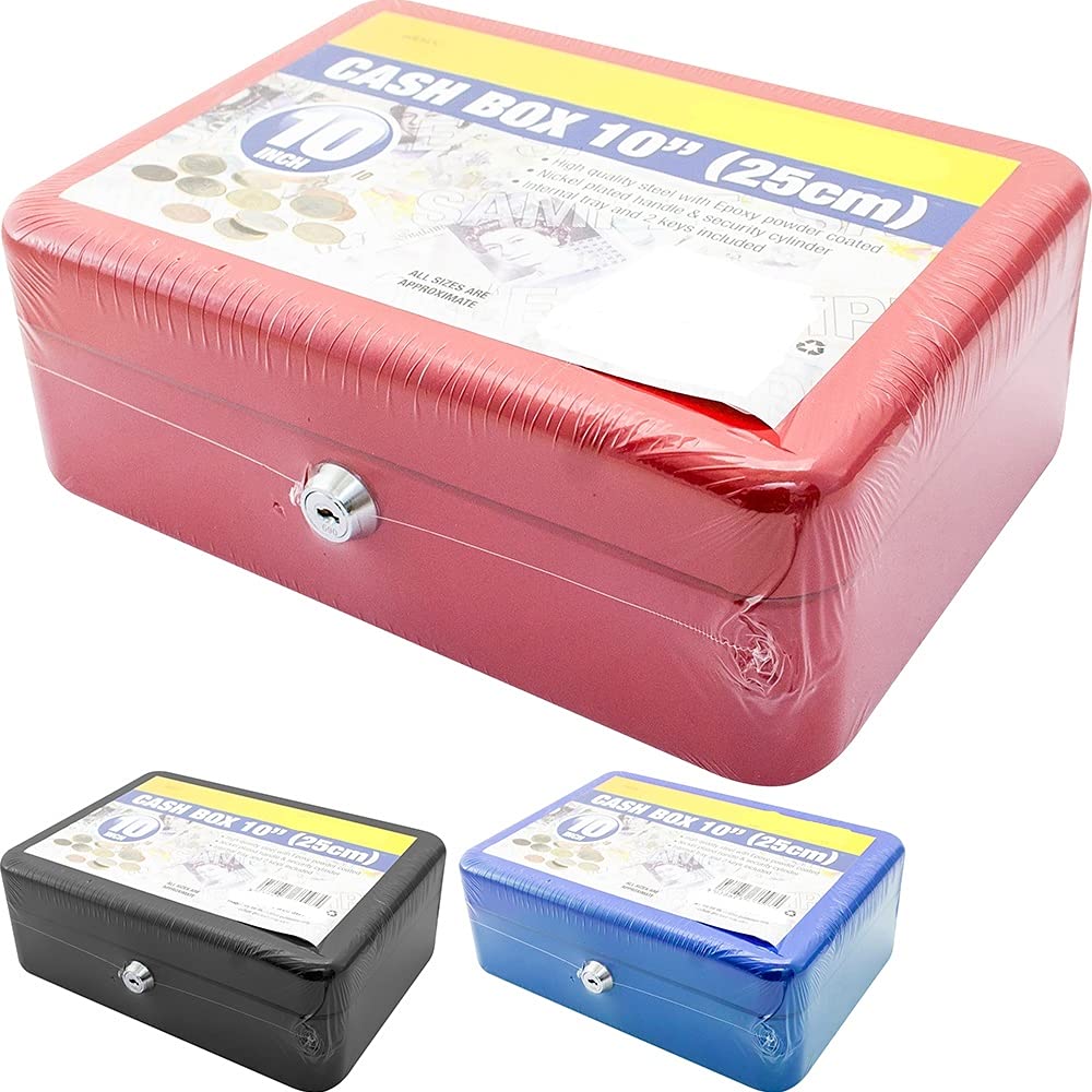 Homespired® Heavy Duty Steel Tin Cash Box Money Box - Locking Petty Cash Safe with Removable Coin Tray - Portable Cash Storage Box - Ideal for market Stalls, Stands, Home etc (12" (30cm))