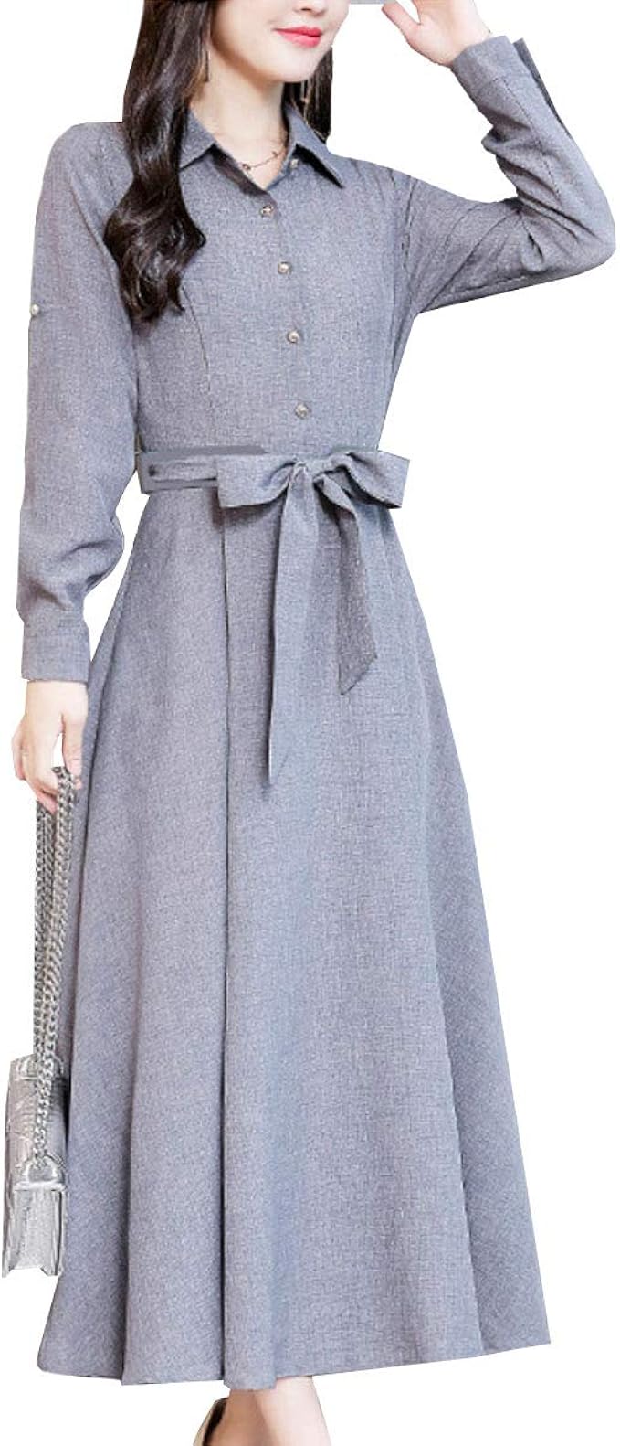 スカイシイ 7カラー Aライン シャツワンピース ベルト付き ロング丈 韓国風 レディース S 2xl ワンピース チュニック 通販 Amazon