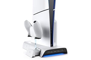 KIWI design D3 Cooling Station for PS5 Slim with Press-and-Pull Design, Controller Charging Station with Magnetic Dongles, Ve