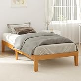 Sweetcrispy Twin Size Bed Frames, 12 Inch Height Wood Platform Bed Frame | Twin Size Bed Frame 12 Inch Platform Bedframe, 500 Lbs Capacity, Underbed Storage, No Box Spring Needed, Honey solid wood