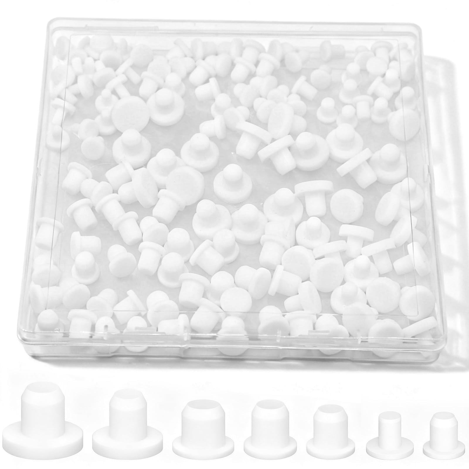 Photo 1 of 140Pcs White Rubber Plug Box, Round Hole Silicone Tool Various Sizes Rubber Plugs Round Holes, T-Type Flexible Stopper Sealing Covers for Car Wiring Furniture
