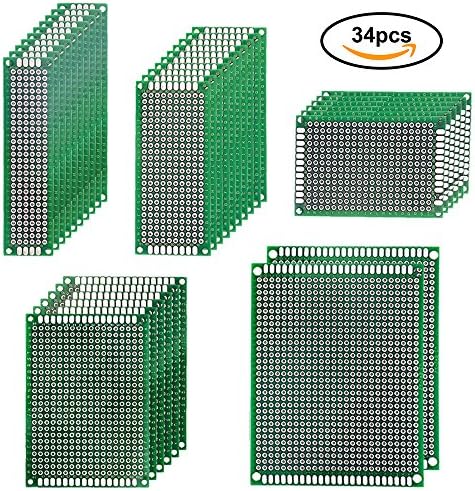 Stritra - 34pcs Double Sided PCB Board Prototype Kit Uniserval Circuit Protoboard for Arduino Curcuit DIY Soldering and Electronic Project