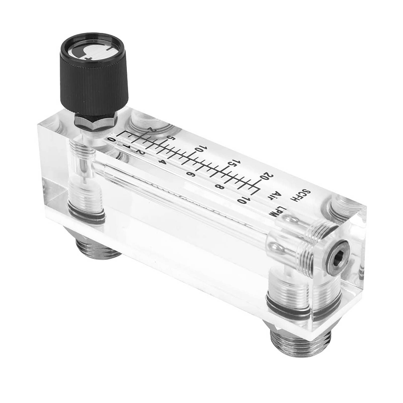 1~10LPM 1/4" M18*1.5 Panel Type Flowmeter, LZM-6T Acrylic Gas Meter with Black Adjustable Knob, 4% Accuracy Level