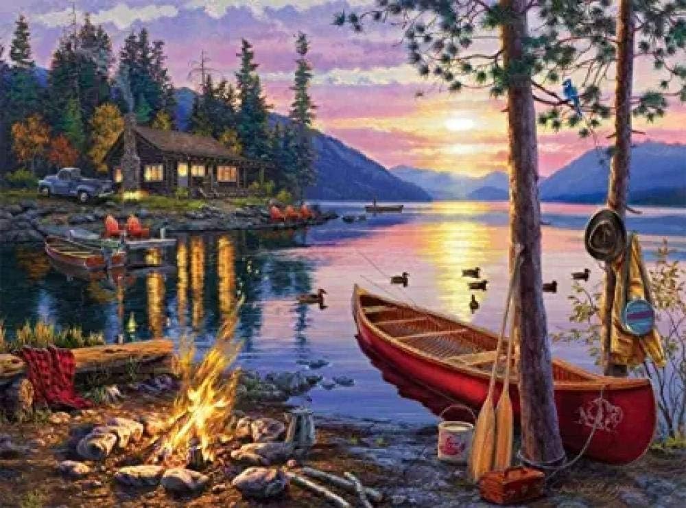 ZFSXmas Wooden Jigsaw Puzzles for Adults and Kids Buffalo Darrell Bush Canoe Lake DIY Game Children Stress Reliever Gift(1000 Pieces)