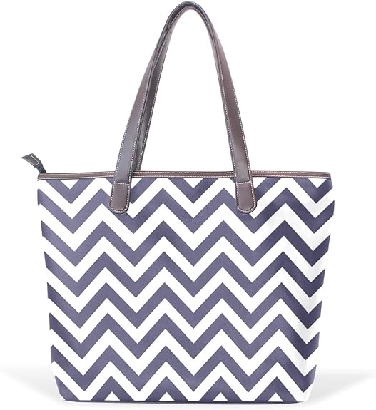 FANTAZIO - Bolso de mano, diseño de chevrón, color azul marino y blanco