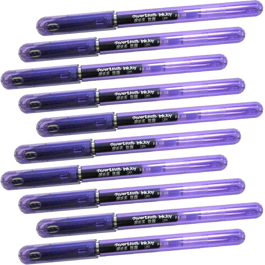 Newell Brands 10 x Papermate Inkjoy Gel Ink Pen, 0.5mm Fine Point Nib, Capped Stick Pens, Purple - Loose in Plain Packaging [ASIA IMPORT]