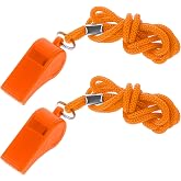 Aiyorse 2 Packs Orange Emergency Whistle with Lanyard, Loud Clear Crisp | Plastic Coach Whistles for Coaches, Whistle Emergency for Self-Defense, Lifeguard and Emergencies Sport Training Lifeguard