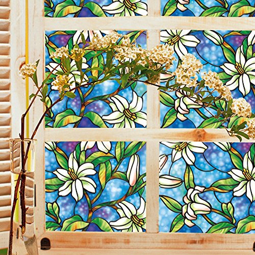 AIQI No Glue Window Film, Self-adhesive Static Sun Insulation Glass Sticker, Window Shades Privacy Stained Free Decorative 5 Styles (17.7 x 39.4inch) (Orchid)