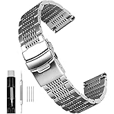 SIANIKE 18mm 20mm 22mm 24mm Mesh Stainless Steel Watch Band for Men Women Brushed and Polished Metal Watch Bands Strap Bracelet Deployment Clasp Black Silver