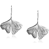 TIANHONGYAN Ginkgo Leaf Flower Earrings Gold Geometric Statement Floral Earring Vintage Bohemian Autumn Plant Dangle Drop Earrings for Women Jewelry Gift (silver)