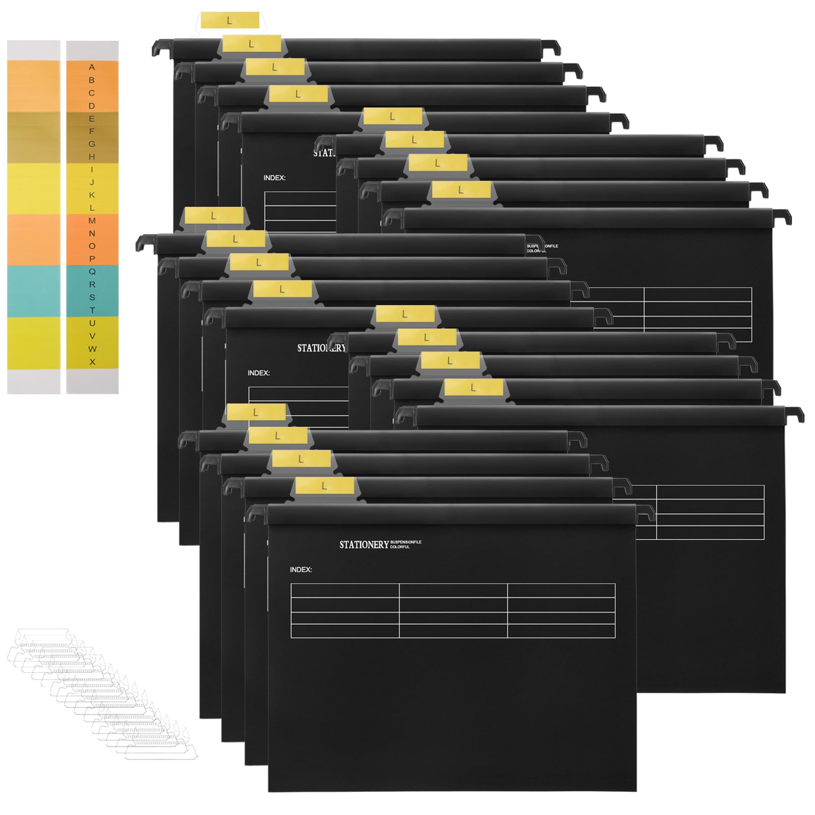 Hiziwimi 20PC Black PP Filing Cabinet A4 Suspension Files Hanging File Folders with Tabs, Filing Cabinet Haning File and Inserts for Office School Desktop File Storage, File Classification