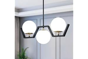 Yidelloc Modern Glass Globe Chandeliers - 3-Light Island Lights for Kitchen & Dining Room - Black & Gold Kitchen Island Lighting Pendant Fixtures