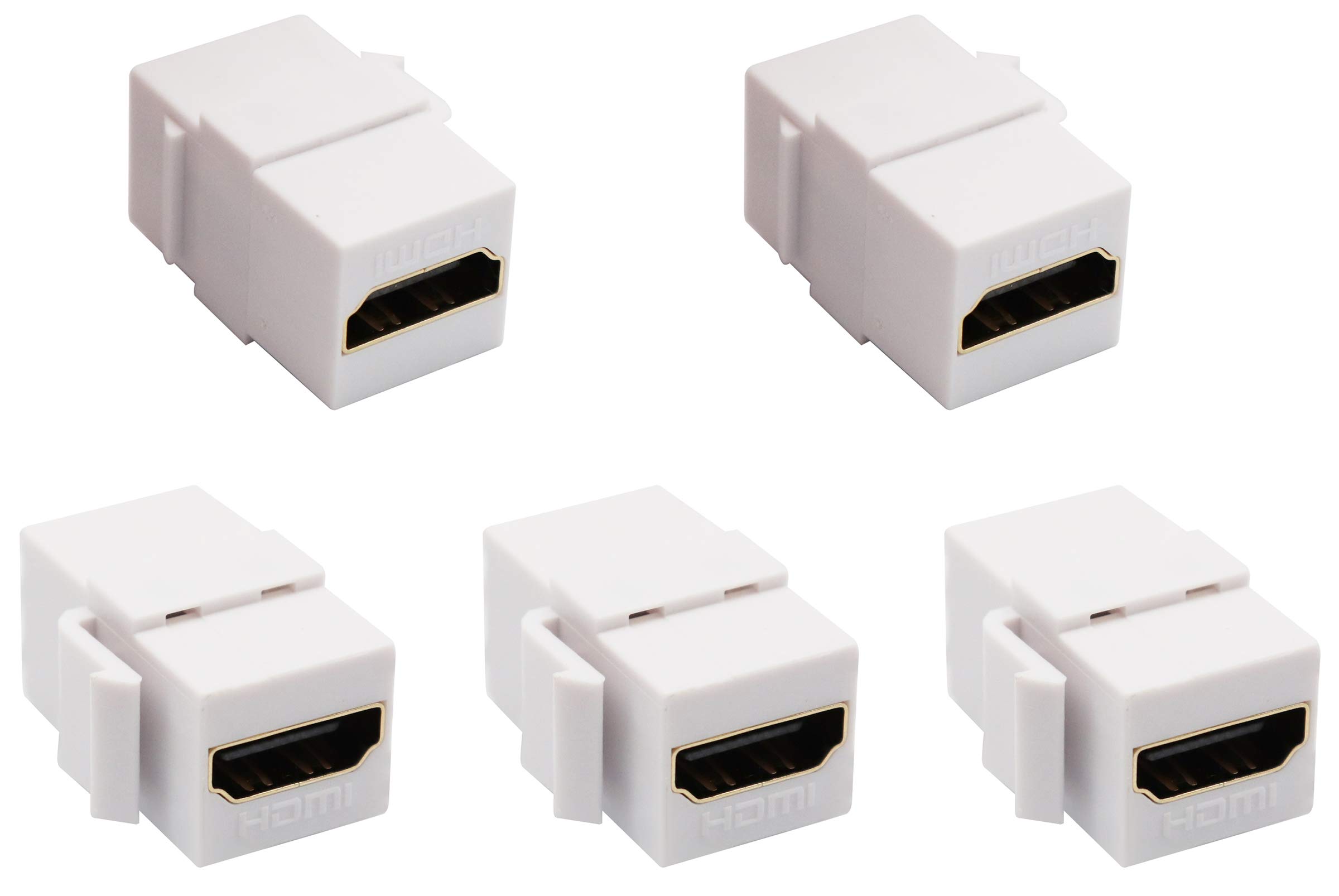 AAOTOKK HDMI Keystone Coupler, Gold Plated HDMI Keystone Jack Insert Female to Female 3D 4K Coupler Adapter for Wall Plate (White/5 Pack)