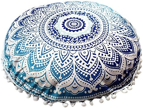 Balakie Throw Pillow Case, Indian Mandala Cushion Cover Round Bohemian Sofa Home Decor Soft Comfortable Pillow Slip Gift(G,Diameter:43cm(17.0"))