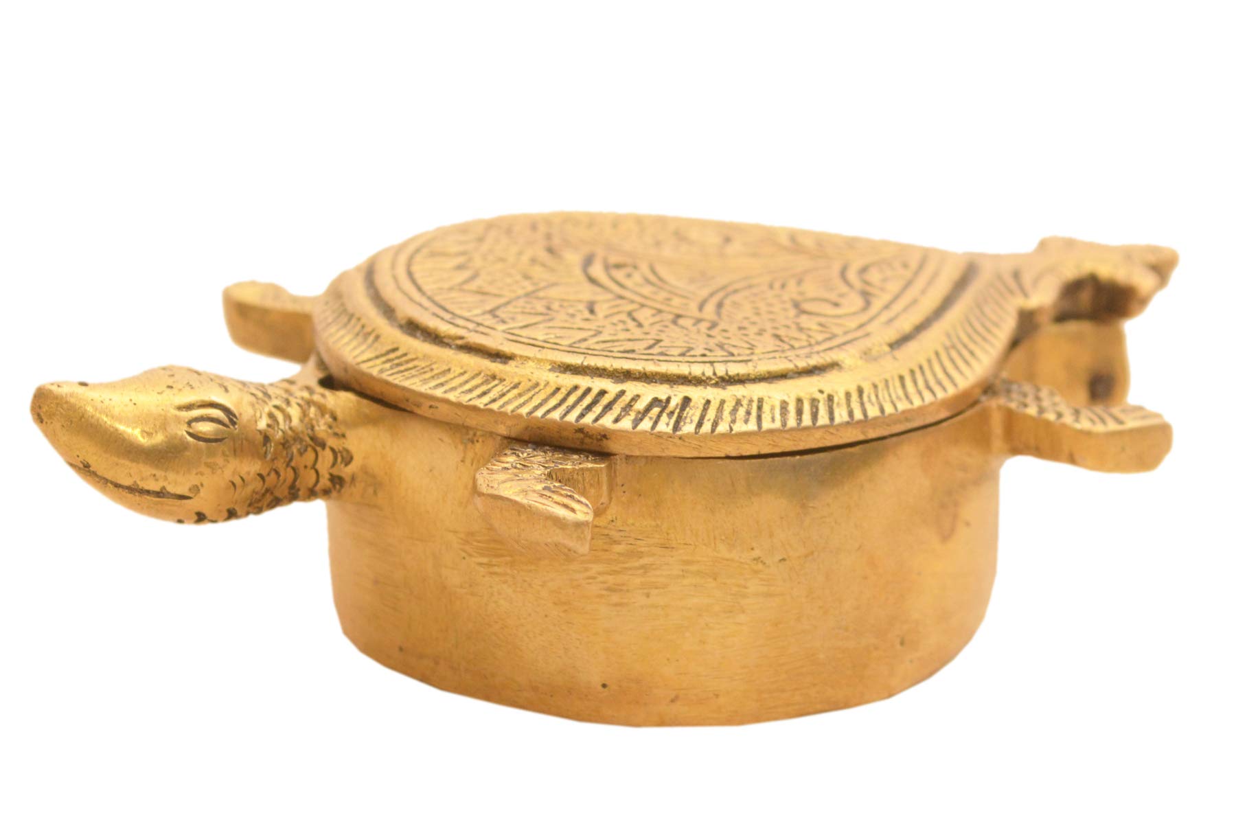 Purpledip Rare Collection Tortoise Turtle Shaped Sindoor Kumkum Box: Brass Dabbi For Home Temple Mandir (10917)