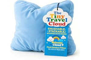 CLAIRE DE LUNE CLOUD CO. Toddler Travel Pillow – First Class Feelings (Blue) | Cooling Bamboo, Sensory Softness, TSA-Friendly, Packs Flat, 16x16” | Includes Free Cloud Case & Birthday Gift Program