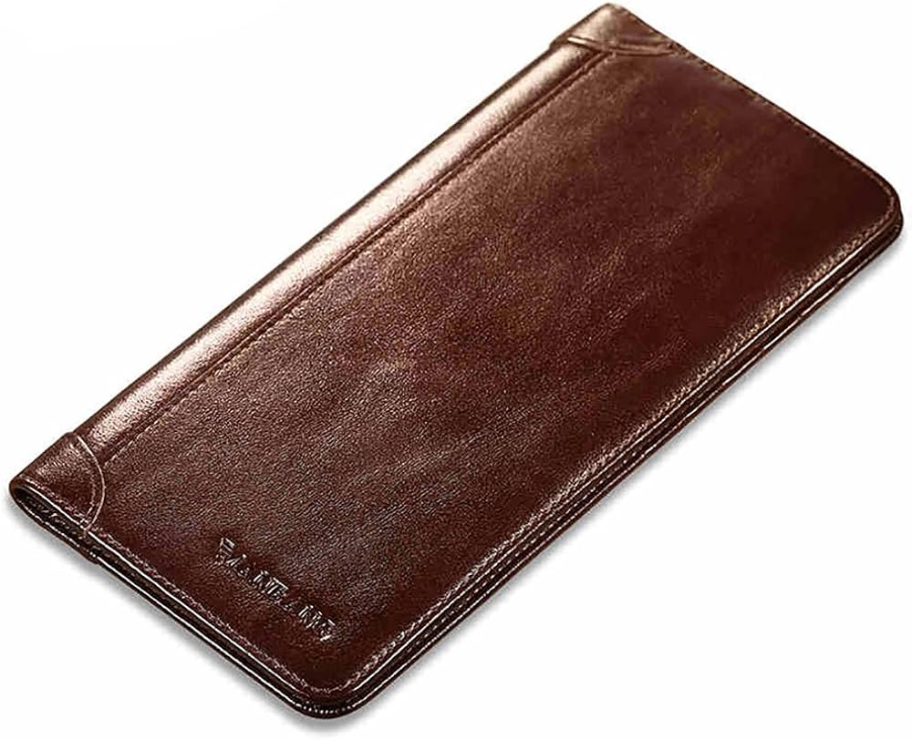 Mens Genuine Leather Clutch Bag Handbag Organizer Checkbook Card Case Wallet, Coffee