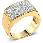 Gem Stone King White Diamond Ring For Men | 10K Yellow Gold | Gold Men's Pave Ring | 0.25 Cttw | Available In Size 7, 8, 9, 10, 11, 12, 13