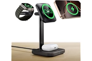 ESR Qi2 3 in 1 Wireless Charging Station, [Certified] Apple Watch Charger & 15W Qi2 MagSafe Charger Stand for iPhone, Wireless Charger for Multiple Devices iPhone 17/16/15/14/13&Watch&AirPods,Black