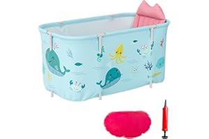 HOTMAX Portable Bathtub for Adult, Foldable Soaking Freestanding Collapsible Tub for Shower, Cold Plunge Tub for Ice Bath,Hot Bath Tub, SPA Bath Tub with Inflatable Pillow,Seat for Bathroom