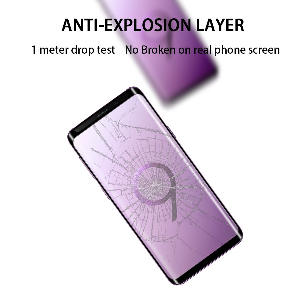 Tembin Glass Screen Protector for Galaxy S9 Plus [ Leather Case Friendly ] Full Adhesive & Full Coverage Curved Edge Screen Cover Anti-Fingerprint 9H Hardness Screen for Samsung Galaxy S9+ [ 2 Pack ]