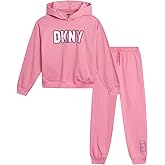 DKNY Girls Jogger Set - 2 Piece Soft Fleece Athletic Pullover Hooded Kids Sweatshirts and Jogger Sweatpants for Girls