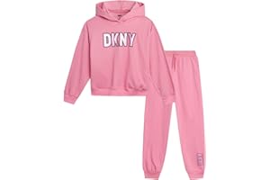 DKNY Girls Jogger Set - 2 Piece Soft Fleece Athletic Pullover Hooded Kids Sweatshirts and Jogger Sweatpants for Girls