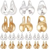 Beebeecraft 1 Box 300Pcs Bead Tips Knot Covers 18K Gold & 925 Sterling Silver Plated 304 Stainless Steel Open Crimp End Caps for Jewelry Making