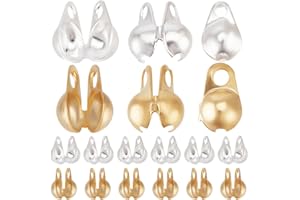 Beebeecraft 1 Box 300Pcs Bead Tips Knot Covers 18K Gold & 925 Sterling Silver Plated 304 Stainless Steel Open Crimp End Caps for Jewelry Making