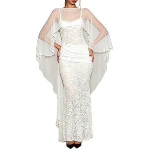 TNNO Chiffon Cape for Women Sheer Long Shawl Wraps Bridal Capelet for Evening Dresses Cover Up Formal Wedding Mesh Poncho
