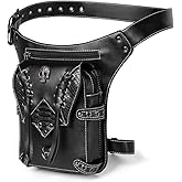 Gothic Waist Bag Fanny Pack Leather Steampunk Crossbody Shoulder Messenger Hip Pouch (Black 038)
