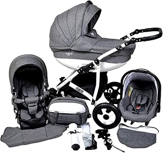 Cleo Kombi Kinderwagen 3 in 1 grau/weiß