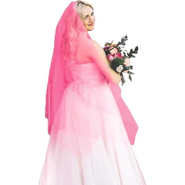 YAEISM Pink Wedding Veil 2 Tier Tulle Double Layers Bridal Veil