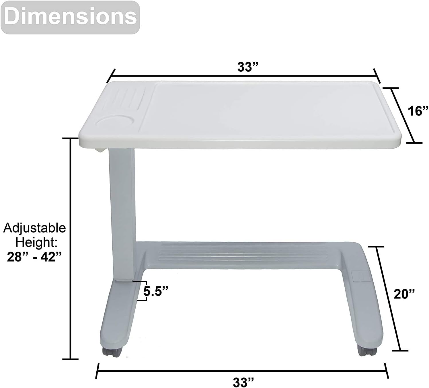 Vaunn Medical Deluxe Adjustable Overbed Bedside Table with Wheels (Hospital and Home Use): Health & Personal Care