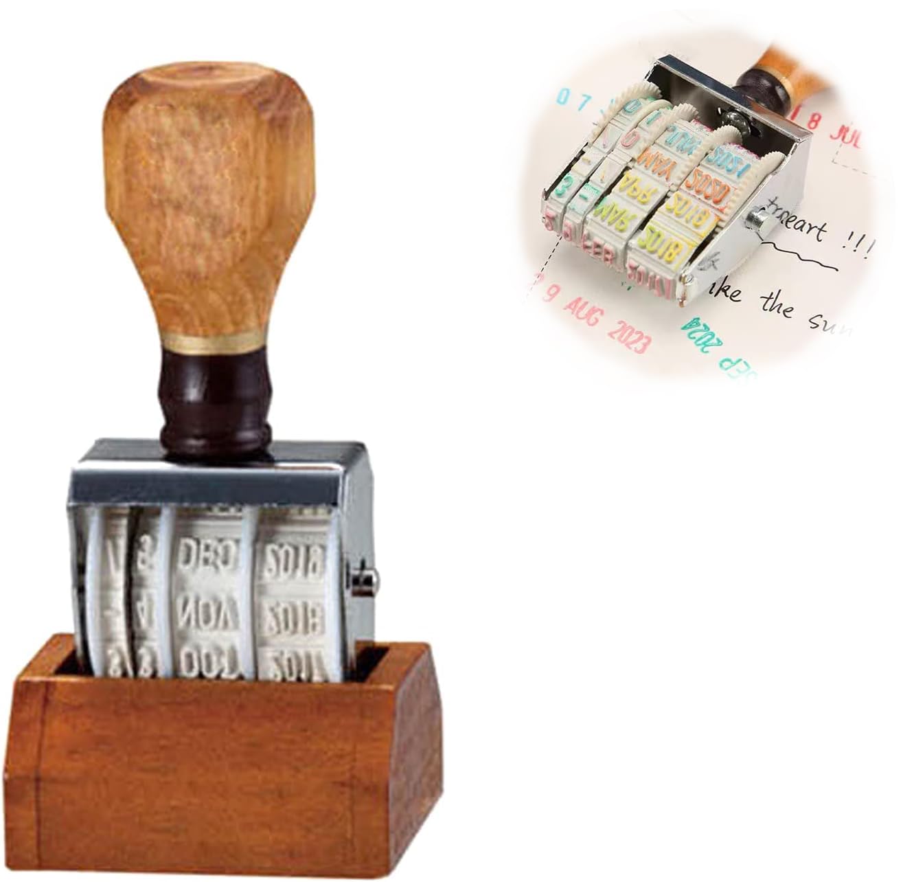 Wooden Handle Printy Dater Stamp Adjustable Date Stamp Office Date Stamper for DIY Scrapbook Craft Card Art Decoration