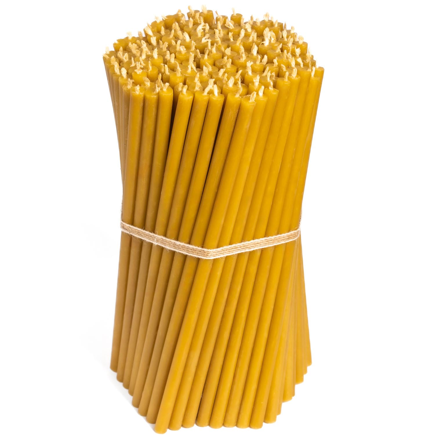 Diveevo Church Quality Beeswax Candles No. 40 – Honey Yellow – Pack of 200 – 26.5 cm x 7.15 mm – 120 min Burn – Dripless Smokeless Pure Beeswax Candles for Worship & Prayer