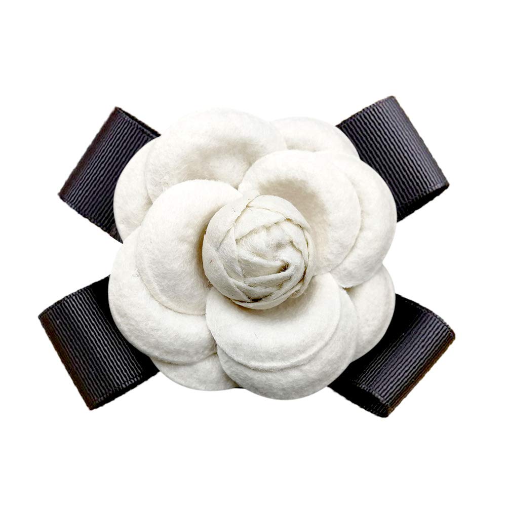 Elegant Fabric Flower Brooch Vintage Bow Floral Pin for Women, Stainless Steel, no gemstone