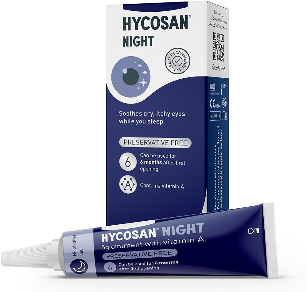 Hycosan Night Eye Drops - Soothing Relief with Vitamin A - 300 Applications