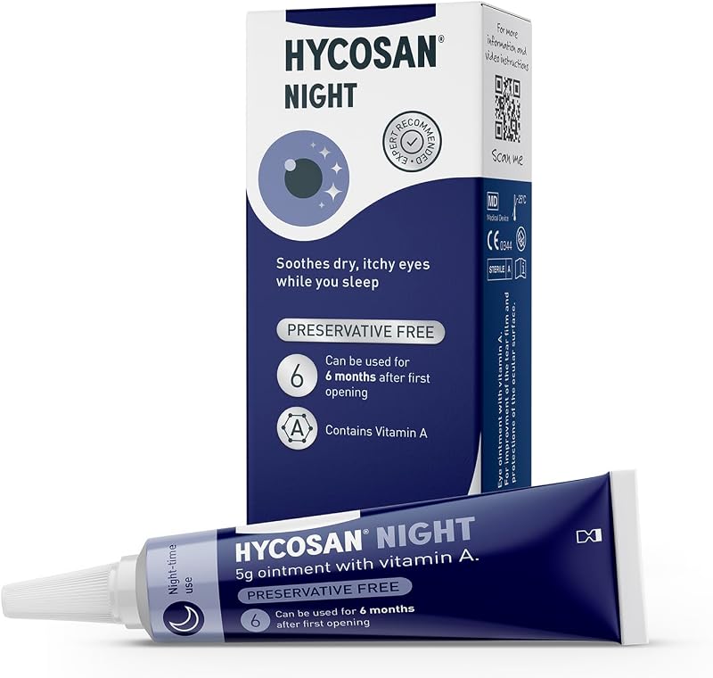 Hycosan Night Eye Drops - Soothing Relief with Vitamin A - 300 Applications