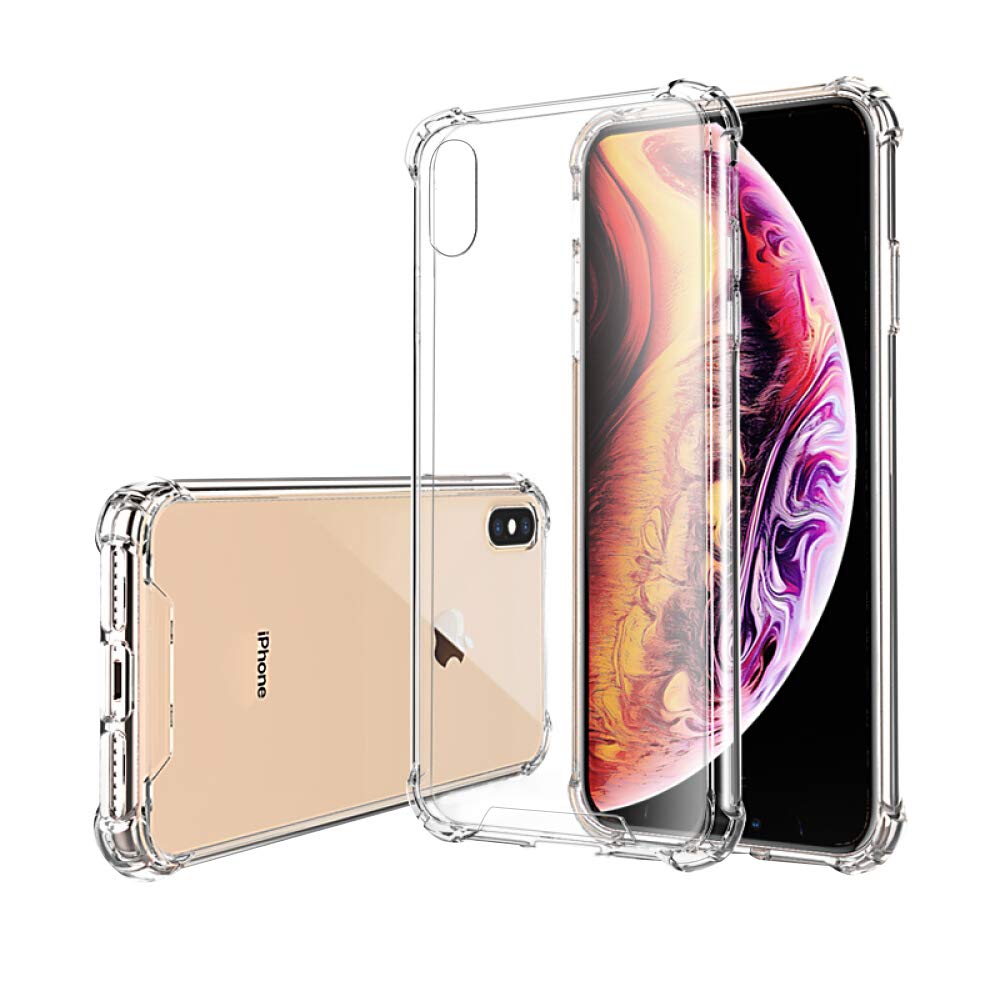 Hually Case for iPhone XS Max (6.5"), Ultra-Thin Transparent Flexible Case, Shockproof with Hard PC Back and Air Cushion Cover for iPhone XS Max -Crystal Clear