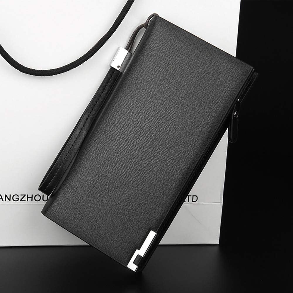HEDAZHUA Men'S Wallet Multi-Function Clutch Bag Synthetic Leather Long Zipper Multi-Card Cash With Portable Rope