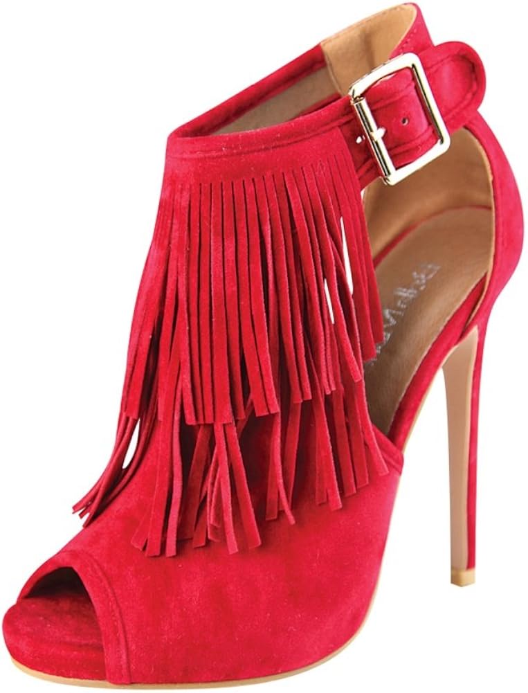 red fringe heels