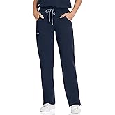 COMENII Scrubs for Women, Knit Yoga Waistband Straight Leg Cargo Pants, Classic Fit Womens Scrubs Pants