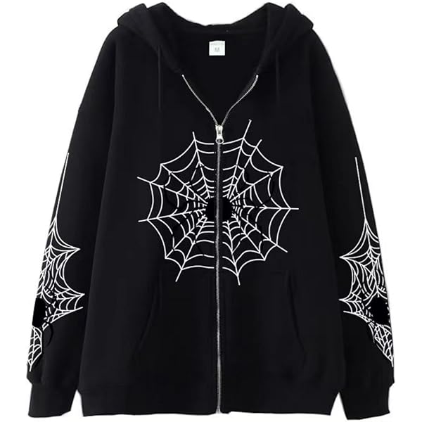 【希少】hide 袋 Y2k Hoodie Long Sleeve Zip Up Spider Web Gothic Graphic